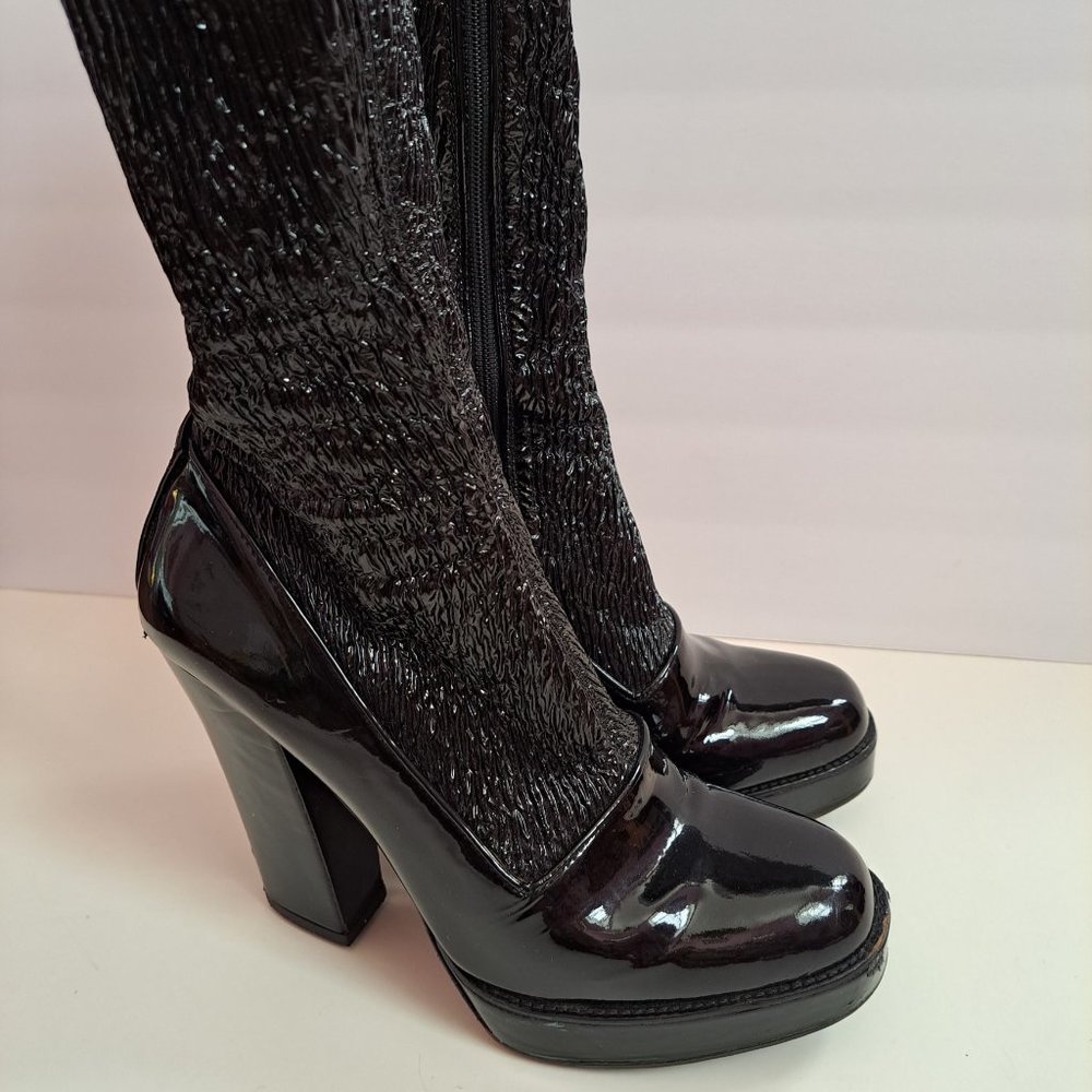 Prada Women's Black Leather Long Boots Size 36.5 - Picture 3 of 16